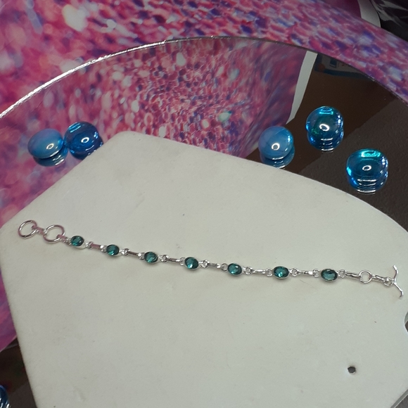 Genuine AAA Oval Aquamarine S925 Silver Bracelet - Picture 2 of 10